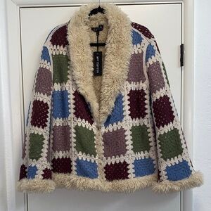#DK235- NWT Dolks Kill dELiA*s Boho Patchwork Crochet Teddy Jacket-L/XL